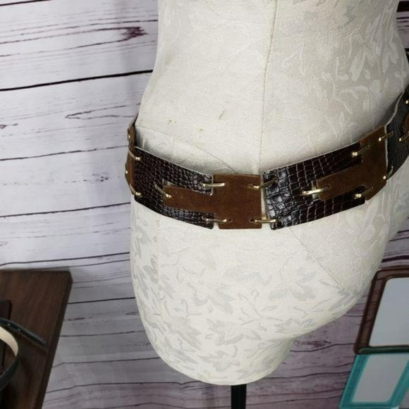 Brown Leather Gold Hoop Hook Closure Statement Belt ‎ Cosplay - Picture 10 of 11